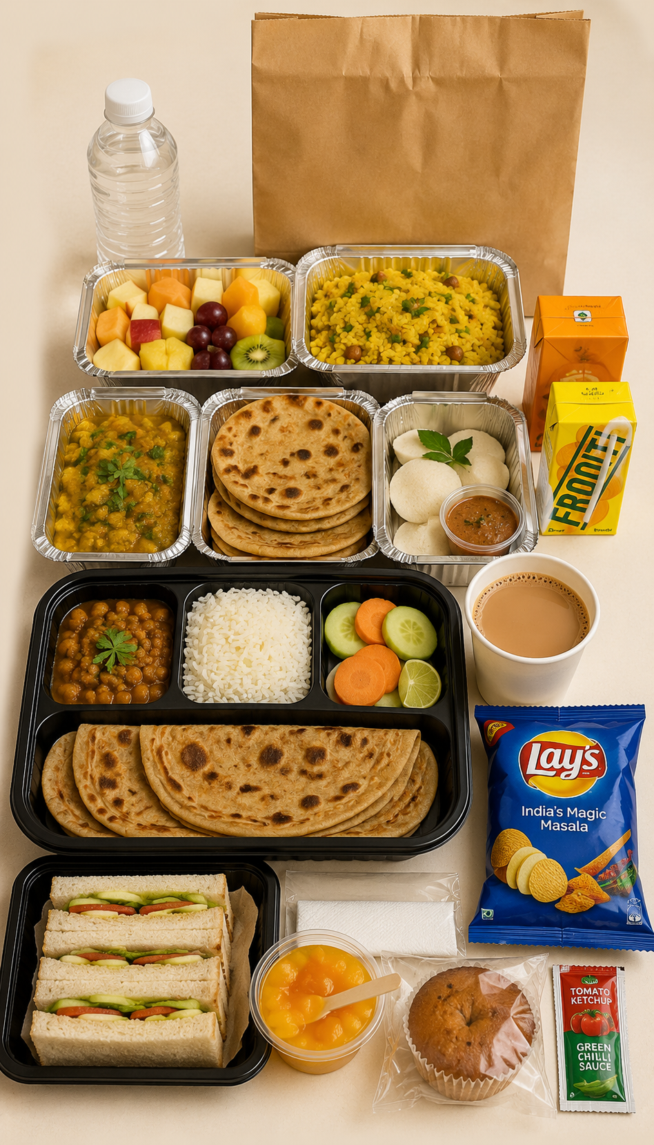 Healthy breakfast meal with paratha fruits chia seeds and snacks by Pumpkin Yatri Meals